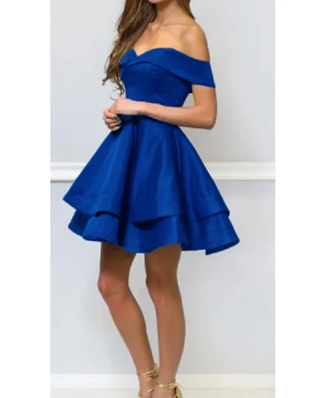 Floor-Length DressOff the Shoulder Short Semi Formal Graduate Dress for Teens Royal Blue Homecoming Dress SP0814