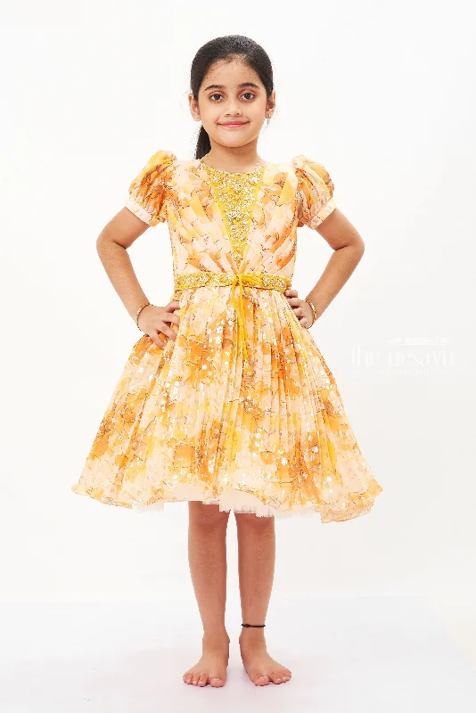 Denim DressGolden Sunshine Yellow Silk Party Frock