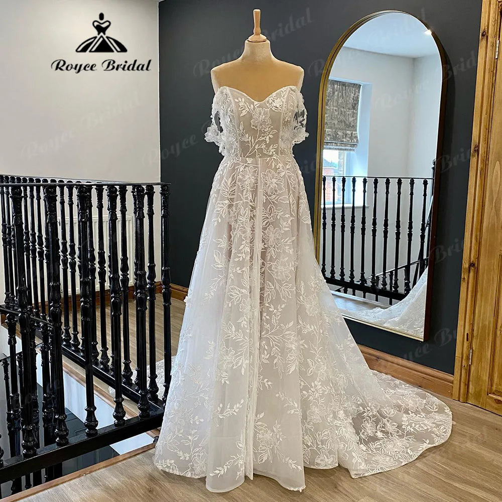 Flutter-Sleeve DressCountry Off Shoulder Full Lace V Neck Wedding Gown for Women 2024 Wedding Dress with Cap Sleeve vestido longo festa de casamento Flutter-Sleeve DressCountry Off Shoulder Full Lace V Neck Wedding Gown for Women 2024 Wedding Dress with Cap Sleeve vestido longo festa de casamento
