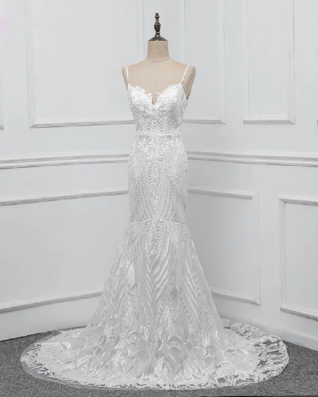 Empire DressIvory Luxury Lace Mermaid Wedding Dresses with Spaghetti Straps WD3321
