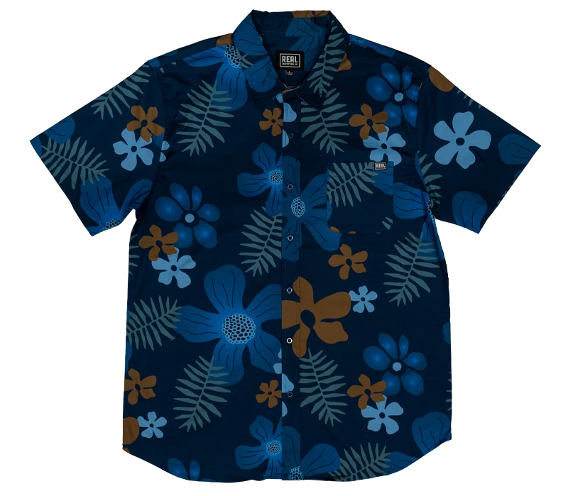 Men's Checked Short-Sleeve Shirts for Summer FunREAL Trip Aloha Shirt-Navy