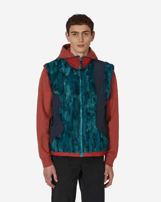 Designer Men's OvercoatsOrganic Paneled Fur Vest Blue