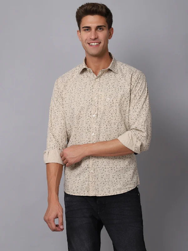 Versatile Men's Short-Sleeve ShirtsMen's Light Khaki Casual Floral Print Full Sleeve Shirt Versatile Men's Short-Sleeve ShirtsMen's Light Khaki Casual Floral Print Full Sleeve Shirt