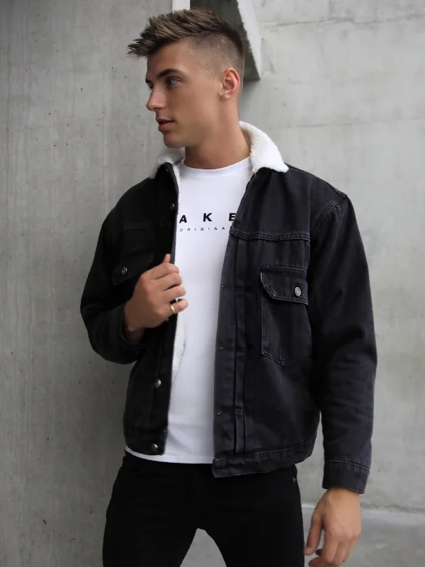 Men's Coats with Contrast StitchingRaleigh Borg Denim Jacket - Black