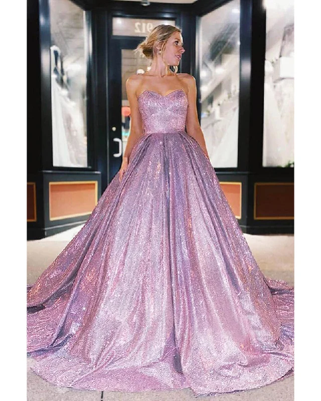 women's bespoke dressesGlitter Long  Lilac Prom Dresses Sweetheart A Line  Wedding Party Gown for women PL10709