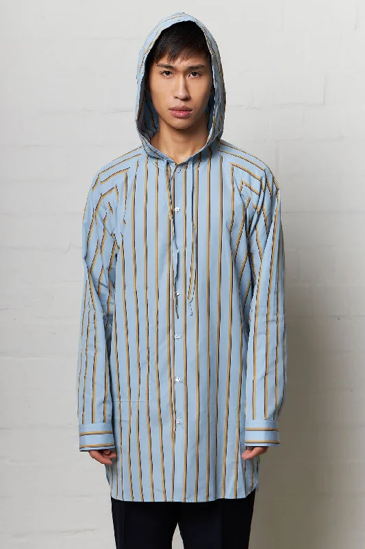 Men's Travel Shirts for Easy PackingHooded shirt Blue & Camel Striped