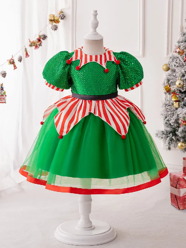 women's breathable dressesBall Gown Scoop Puff Sleeves Christmas Dresses for Girls