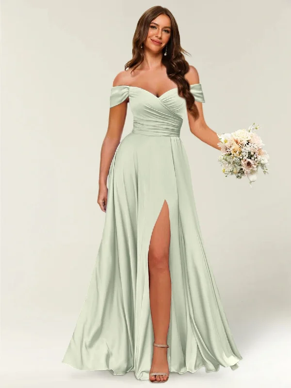 Sweetheart Neckline DressFloor-Length Off-the-Shoulder Long Formal Dresses with Split Side & Ruched Sweetheart Neckline DressFloor-Length Off-the-Shoulder Long Formal Dresses with Split Side & Ruched