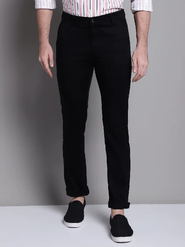 Layered Men's OverallsMen's Casual Flat front Black  Trousers