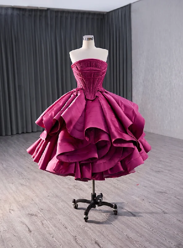 Maternity DressFuchsia Satin Strapless Pleats Homecoming Dress
