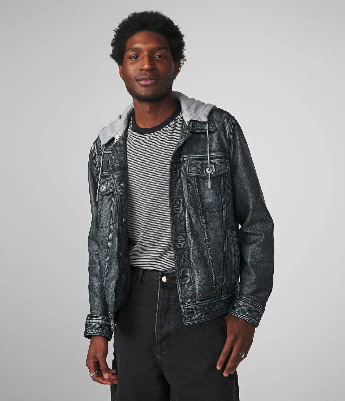Authentic Men's Denim JeansCrew Denim Leather Jacket With Hood