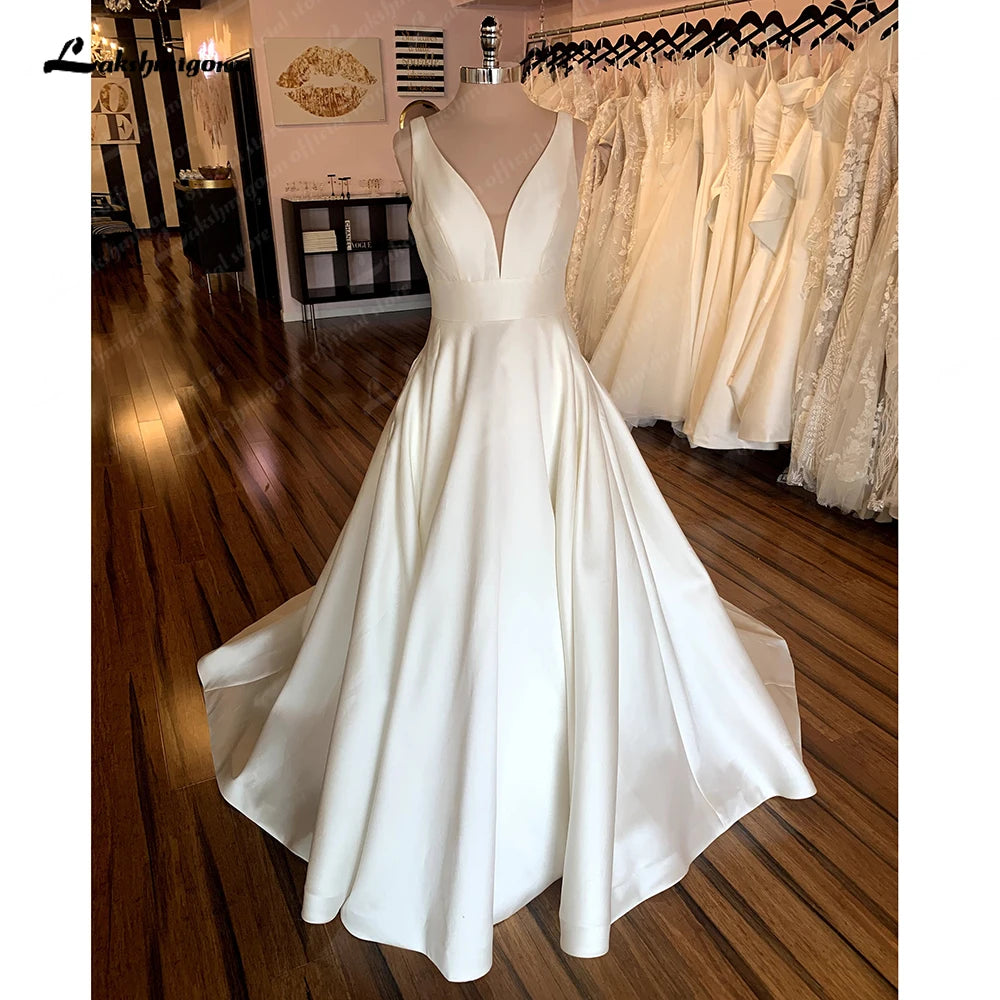 women's smart casual dressesRoycebridal Simple White A Line Wedding Dresses Backless 2025 Summer Beach Robe Satin Sexy Bridal Gowns Brautkleid