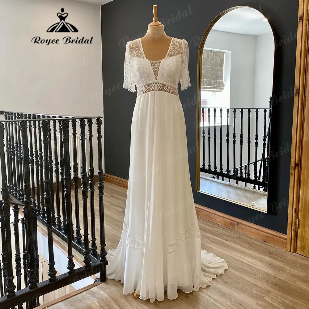 women's halter dressesbrautkleid Summer Boho Lace Chiffon V Neck Wedding Dress for Women 2024 Beach Bridal Gown Custom Made gelinlik vestidos novia women's halter dressesbrautkleid Summer Boho Lace Chiffon V Neck Wedding Dress for Women 2024 Beach Bridal Gown Custom Made gelinlik vestidos novia