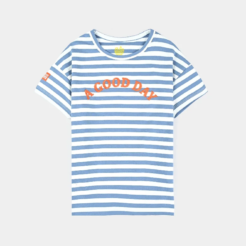 Men's Shirts with Adjustable HemlinesBoys Yarn Dyed T-Shirt H/S A GOOD DAY-Blue