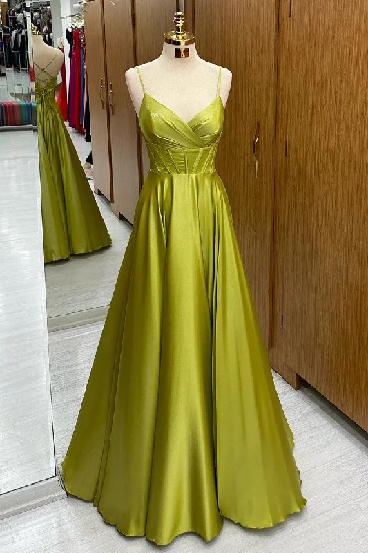 women's vintage dressesOlive Green Corset Lace-Up A-Line Long Formal Dress