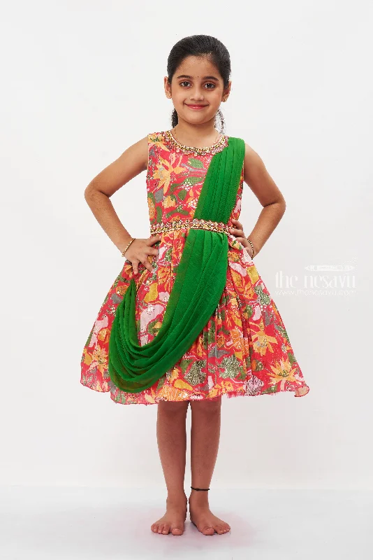 Knit DressElegant Red Silk Party Frock for Girls with Exquisite Detailing