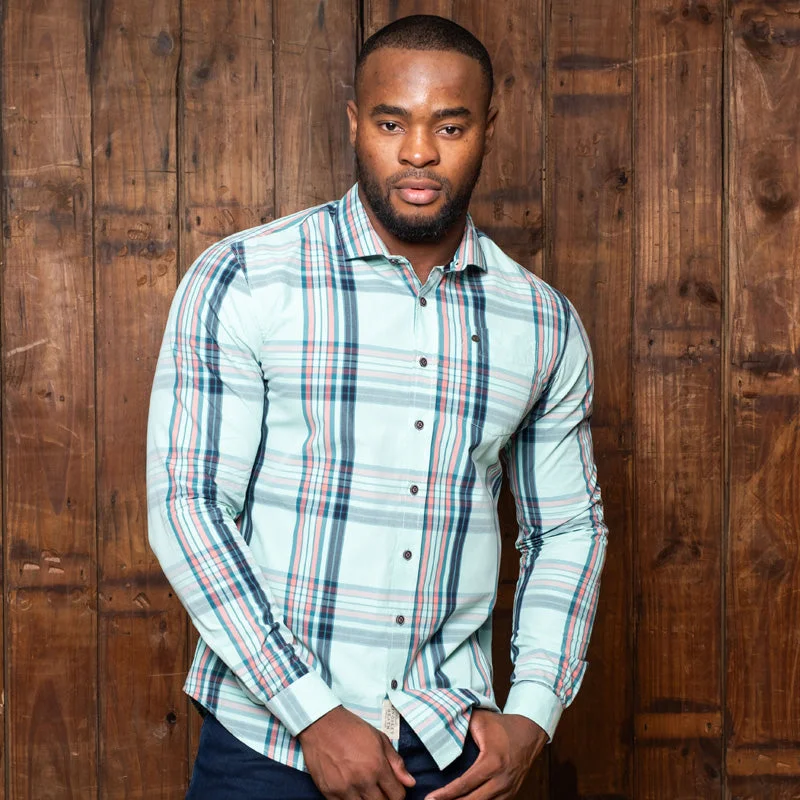 Men's Big and Tall Shirts for Added ComfortClarens Checked Slim Fit Shirt Seafoam