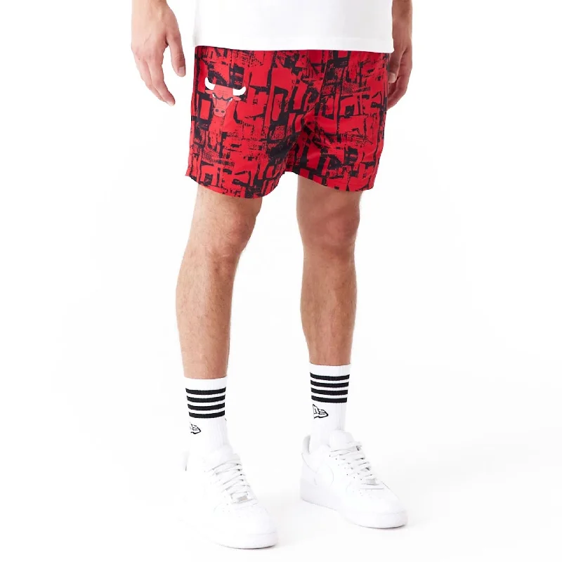 Men's Pants with Shallow PocketsChicago Bulls NBA All Over Print Red Shorts