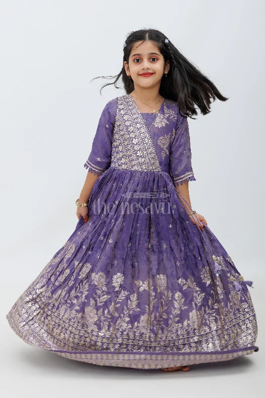 Petite DressPurple Shimmer Viscose Silk Party Gown for Girls