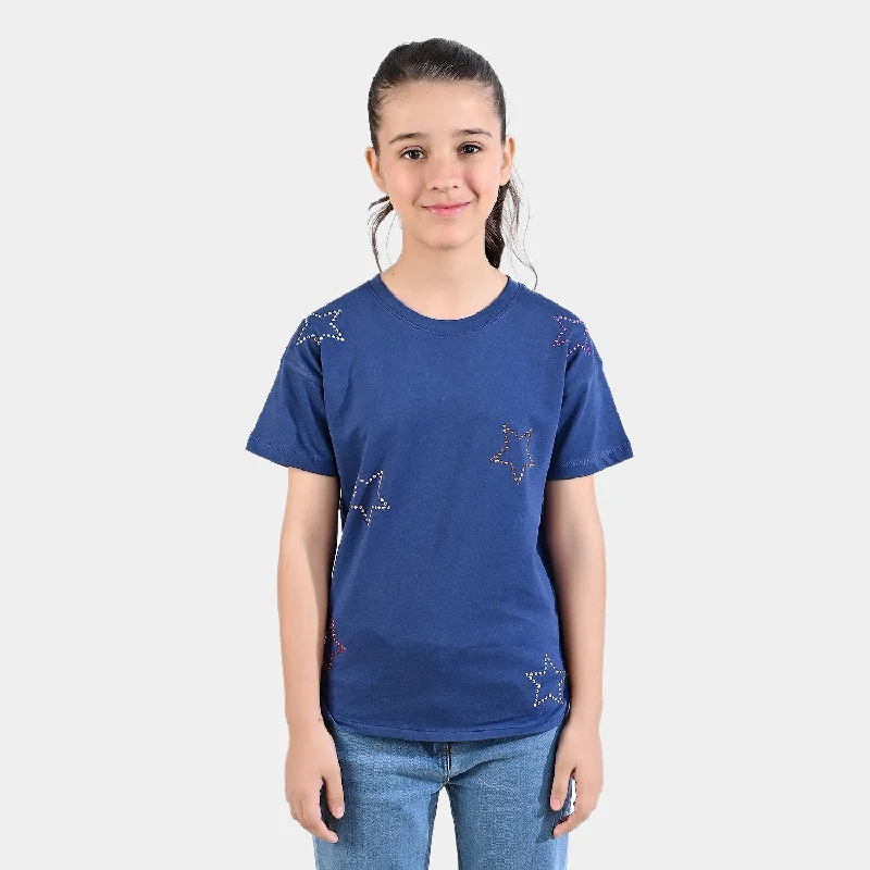 Men's Shirts with Snap ButtonsGirls Slub Jersey T-Shirt H/S Stars-True Navy