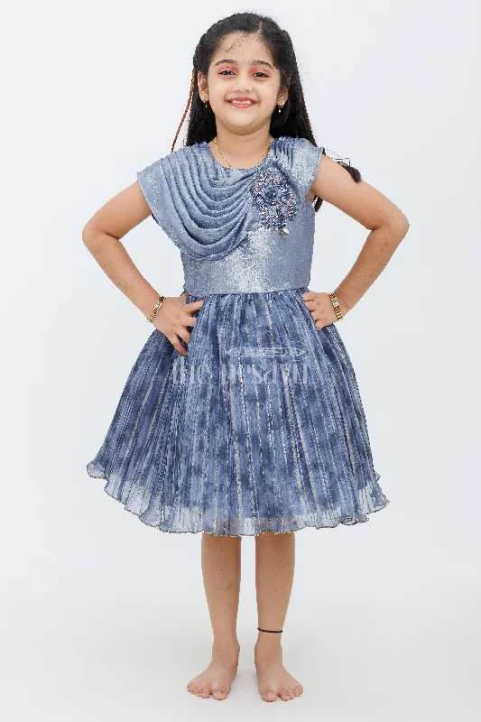 women's one-shoulder dressesGray Glazed Organza Short Party Frock with Scallop Pleats and Designer Applique for Girls women's one-shoulder dressesGray Glazed Organza Short Party Frock with Scallop Pleats and Designer Applique for Girls