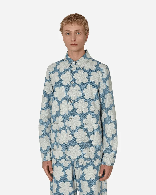 Men's Coats with Belted WaistsHana Dots Denim Workwear Jacket Blue
