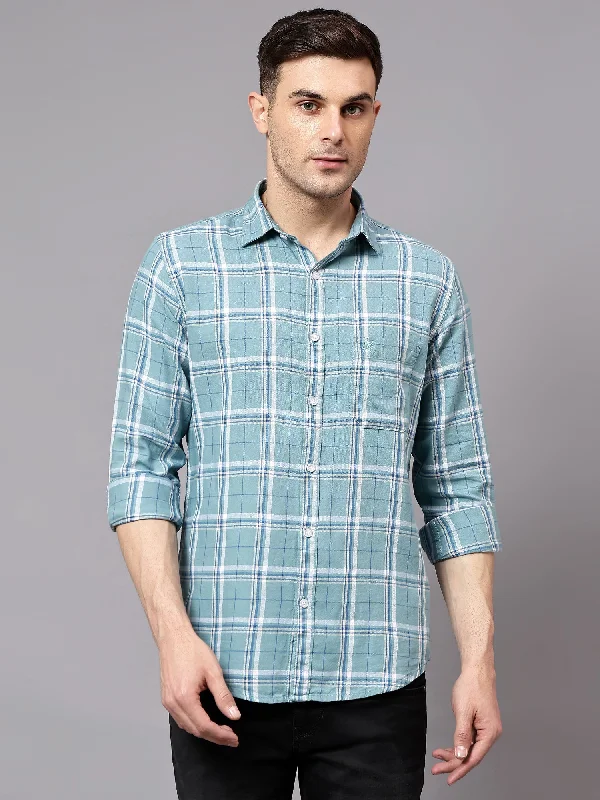 Men's V-Neck T-Shirts for a Flattering ShapeMen's Turquoise Casual Medium Checks Full Sleeve Shirt Men's V-Neck T-Shirts for a Flattering ShapeMen's Turquoise Casual Medium Checks Full Sleeve Shirt