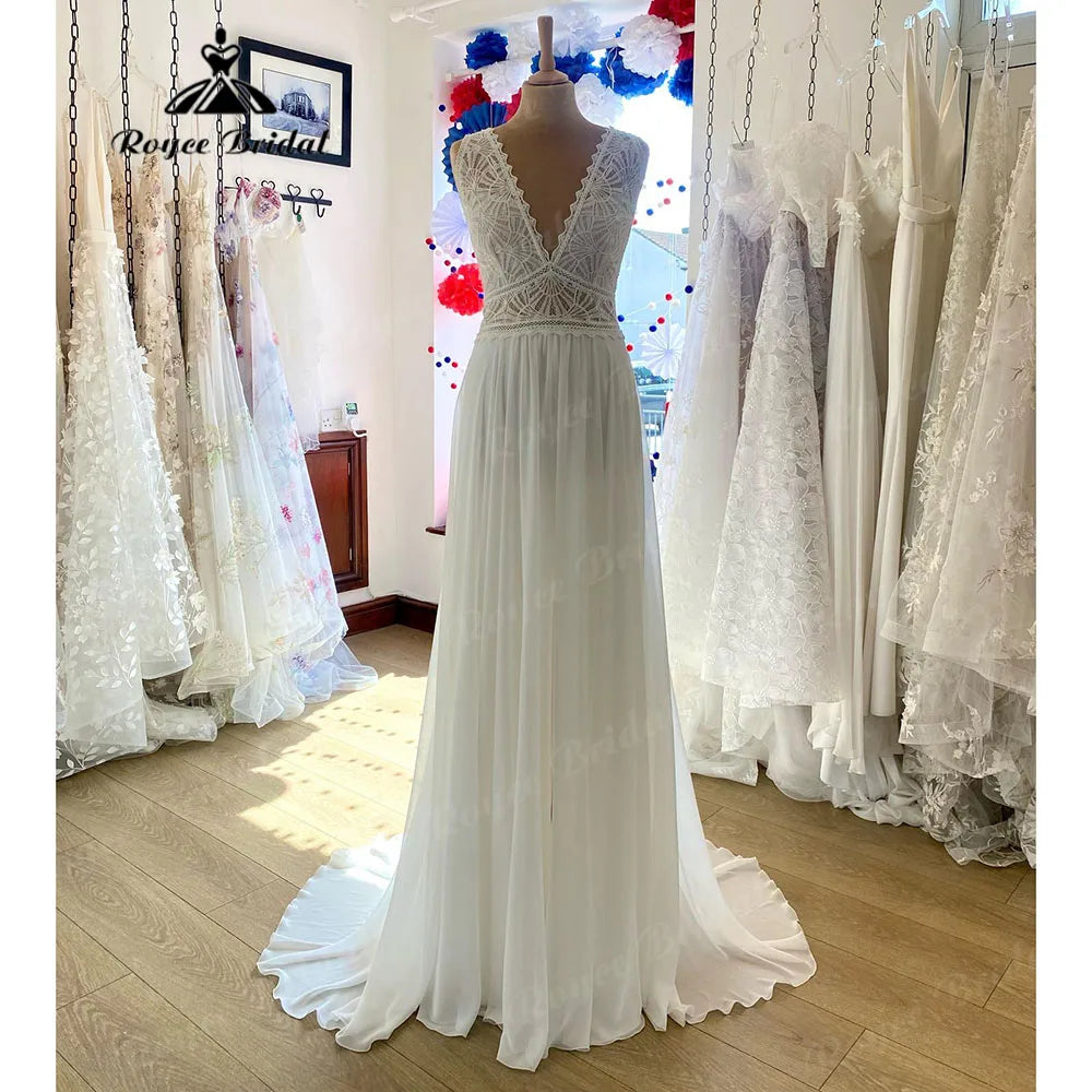 Formal DressRobe Boheme Beach Boho Chiffon Sleeveless Lace Bodice Wedding Dress for Women 2024 V Neck Bridal Gown robe de soirée de mariage Formal DressRobe Boheme Beach Boho Chiffon Sleeveless Lace Bodice Wedding Dress for Women 2024 V Neck Bridal Gown robe de soirée de mariage