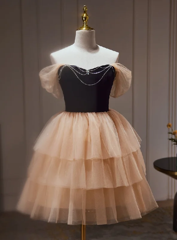 women's smart casual dressesChampagne Tulle Off the Shoulder Homecoming Dress