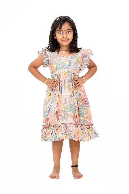 Polka-Dot DressCotton Gown for Party in Multicolor Floral Design with Ruffled Details Polka-Dot DressCotton Gown for Party in Multicolor Floral Design with Ruffled Details