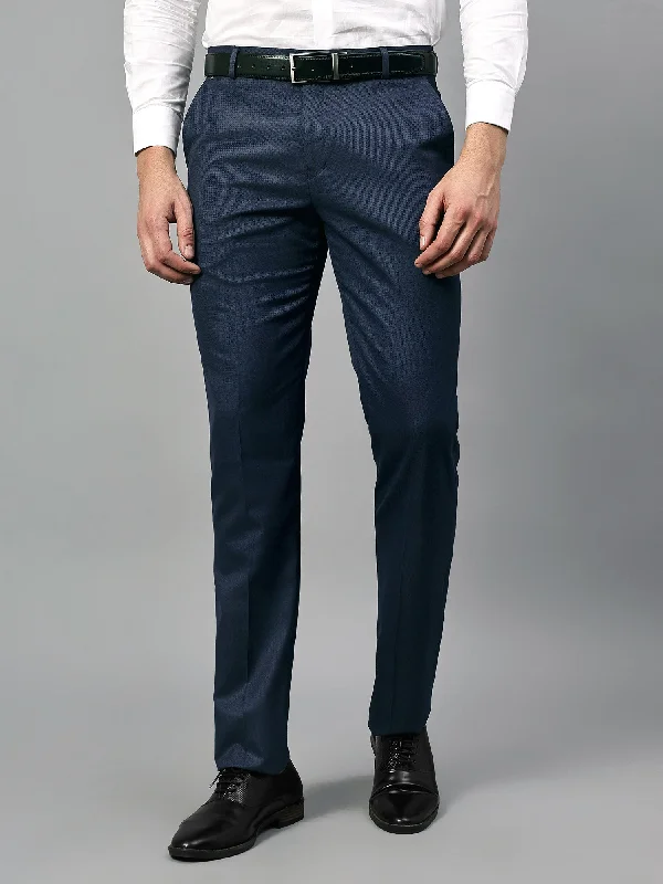 Men's Pants with Embroidered DesignsMen's Formal Flat front Navy Blue  Trousers