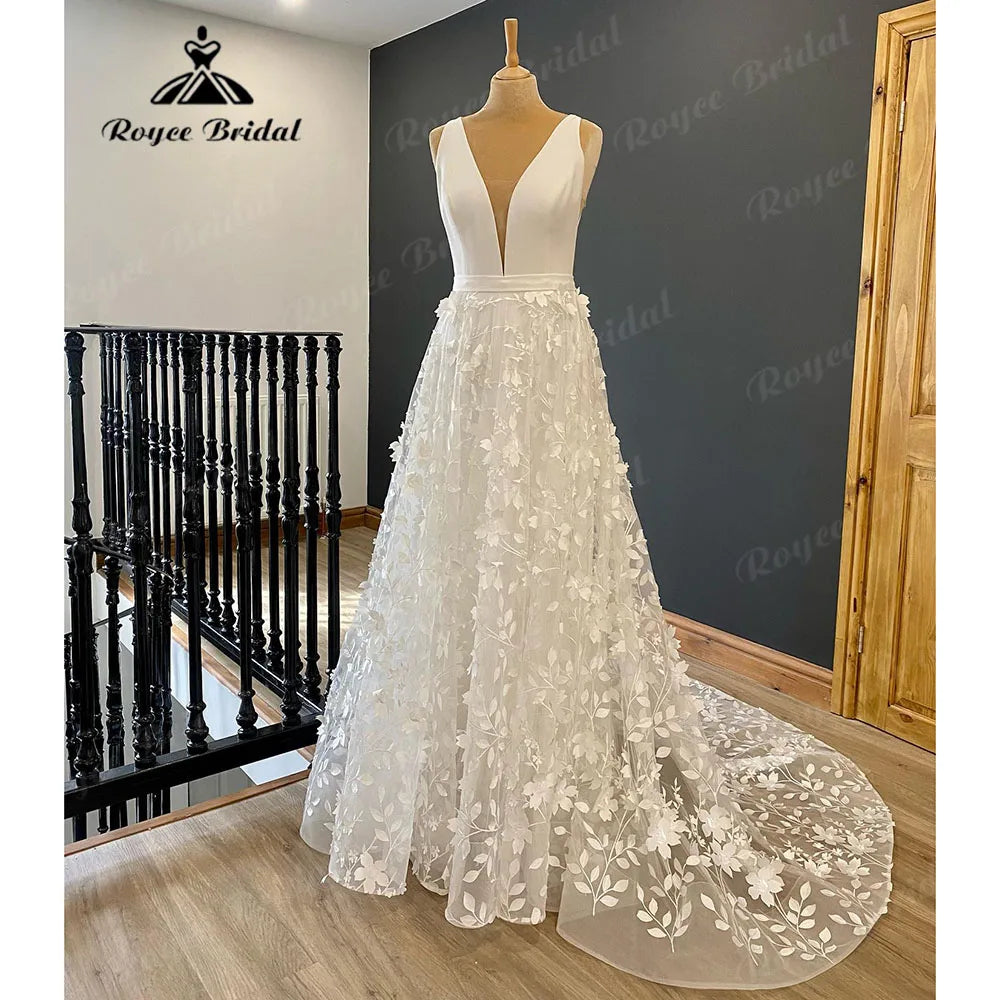Sequined DressVintage Plunging Deep V Neck Lace Appliques Tank Wedding Dress for Women Bridal Gown Sleeveless sukienka na wesele Elegant Sequined DressVintage Plunging Deep V Neck Lace Appliques Tank Wedding Dress for Women Bridal Gown Sleeveless sukienka na wesele Elegant