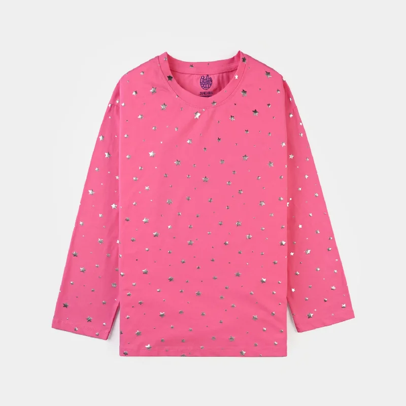 Breathable Men's Mesh TopsGirls Lycra Jersey T-Shirt F/S Pink Star-Hot Pink