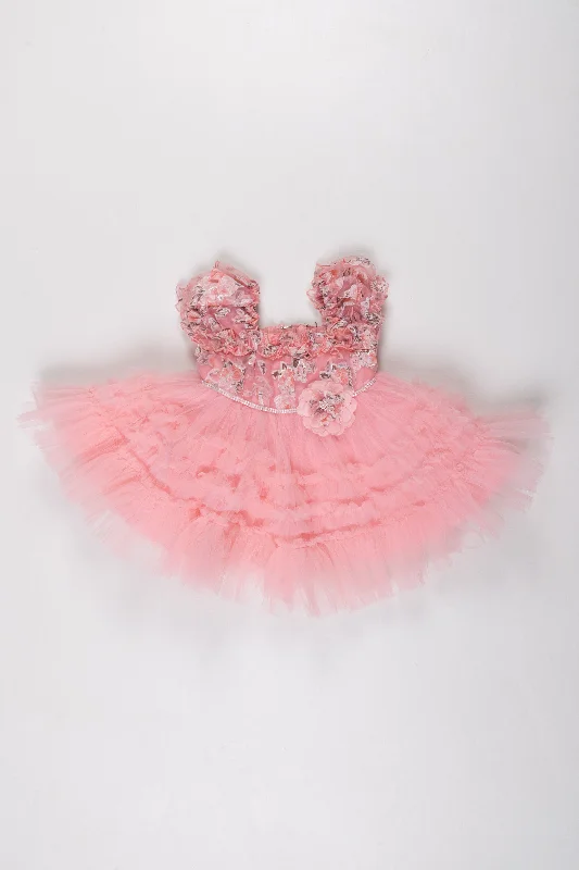 Trumpet DressPink Blossom Tutu Party Frock: A Dreamy Ensemble for Little Ladies