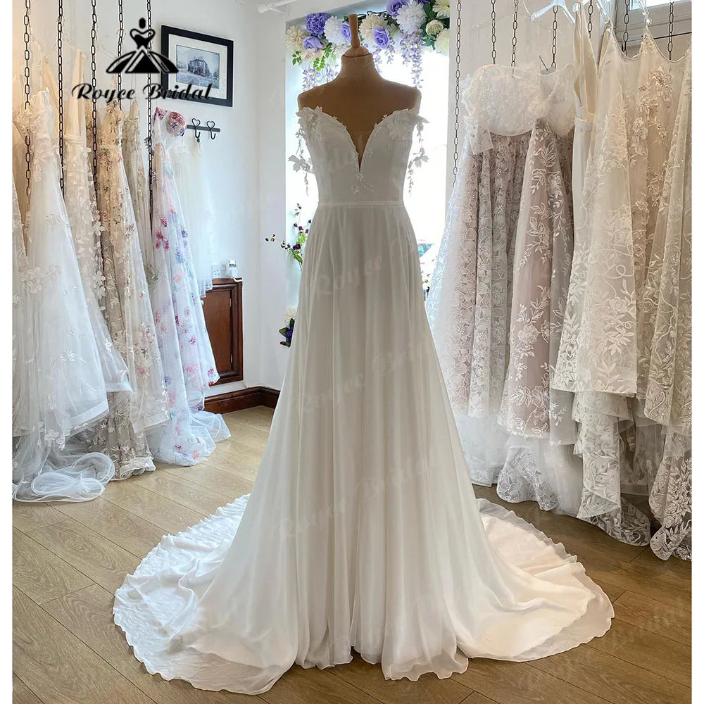 Wedding DressSexy Lace Beach Chiffon V Neck Off Shoulder Wedding Dress for Women Robe Boho Boheme Wedding Gown robe de soirée de mariage Wedding DressSexy Lace Beach Chiffon V Neck Off Shoulder Wedding Dress for Women Robe Boho Boheme Wedding Gown robe de soirée de mariage