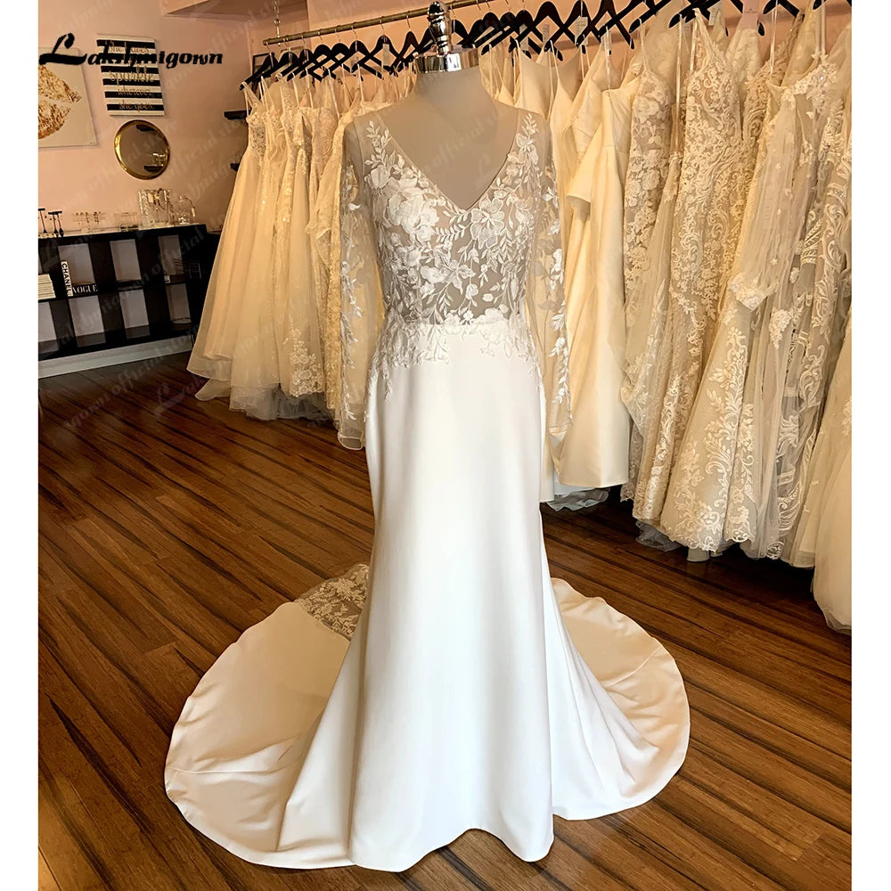 women's fashionable dressesRoycebridal Vintage Lace Long Sleeve Boho Wedding Gowns 2025 Abito Da Sposa Sexy Soft Satin Bridal Dress Plunging Open Back women's fashionable dressesRoycebridal Vintage Lace Long Sleeve Boho Wedding Gowns 2025 Abito Da Sposa Sexy Soft Satin Bridal Dress Plunging Open Back