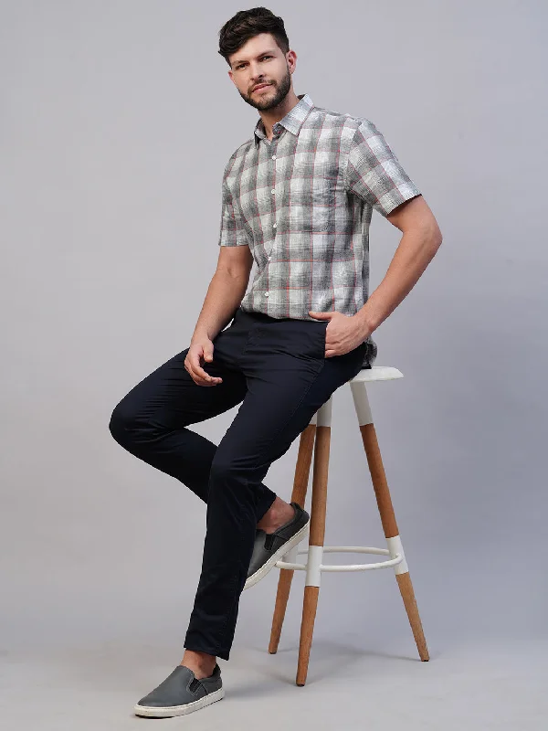 Men's Short-Sleeve Shirts for Warm WeatherMen's Grey Cotton Lyocell Regular Fit Checked Shirt Men's Short-Sleeve Shirts for Warm WeatherMen's Grey Cotton Lyocell Regular Fit Checked Shirt