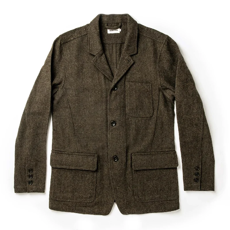 Men's Coats with Flannel LiningThe Gibson Jacket in Olive Herringbone Wool