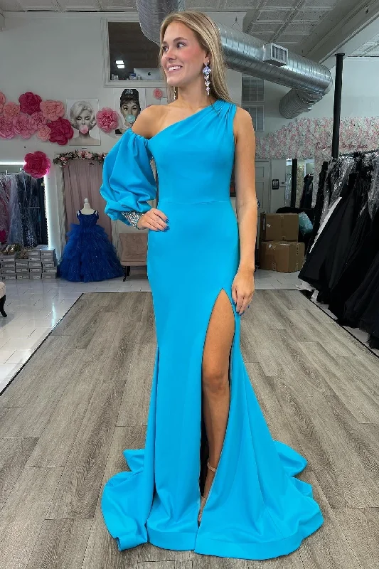 women's trendy dressesAsymmetrical Cobalt Blue Mermaid Long Formal Dress with Slit women's trendy dressesAsymmetrical Cobalt Blue Mermaid Long Formal Dress with Slit