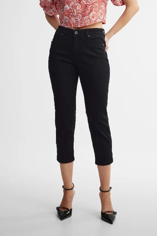 Hipster Men's JeansCapri jambe droite ajustée en jeans avec panneau de soutien - Femme