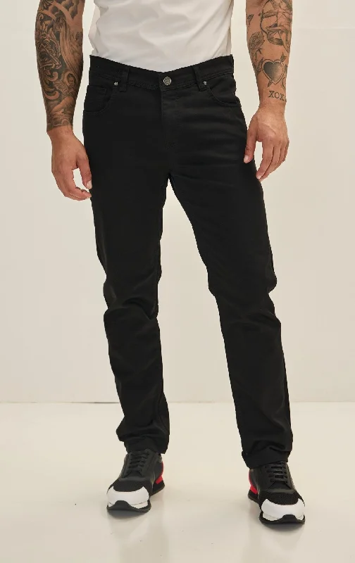 High-Quality Ripped Men's JeansSuper Soft 5-pocket Style Pants - Jet Black