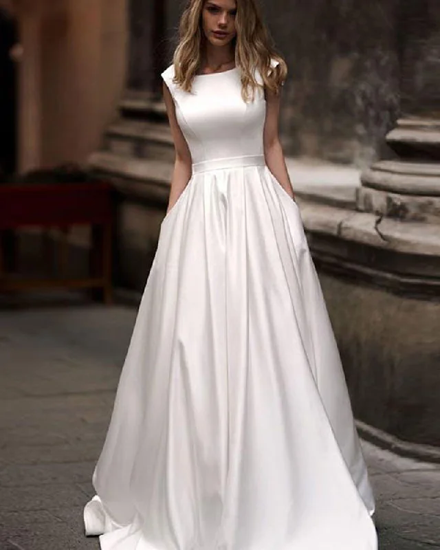 women's bow dressesIvory/White Boat Neck A Line Satin Elegant Wedding Dress,Women Bride Gown WD0804 women's bow dressesIvory/White Boat Neck A Line Satin Elegant Wedding Dress,Women Bride Gown WD0804