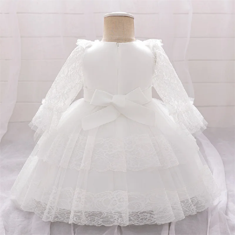 women's vacation dressesBall Gown Scoop Long Sleeves Flower Girl Dresses with Lace