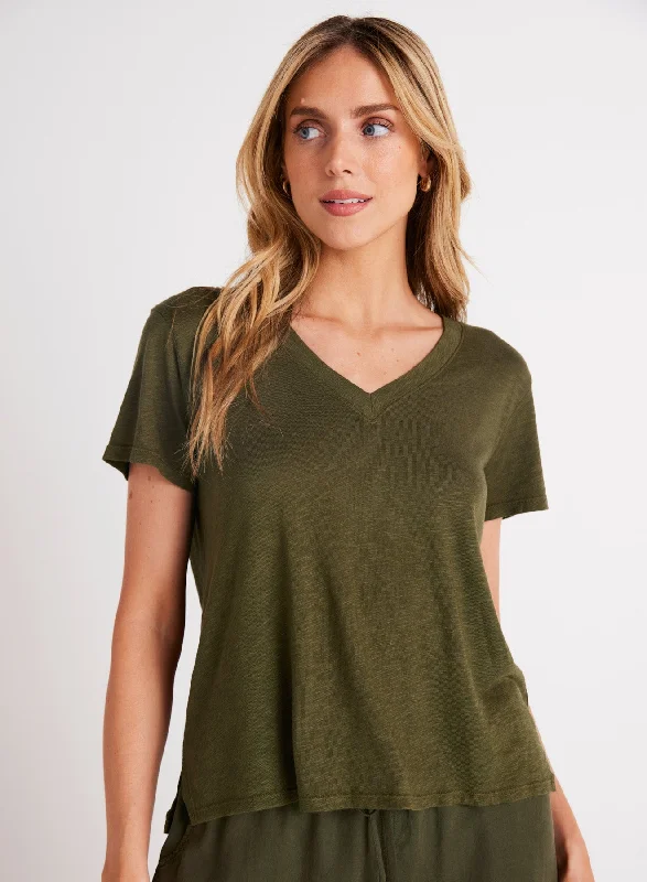 Men's Shirts with Double-Breasted DesignsSide Slit V-Neck Tee - Italian Herb
