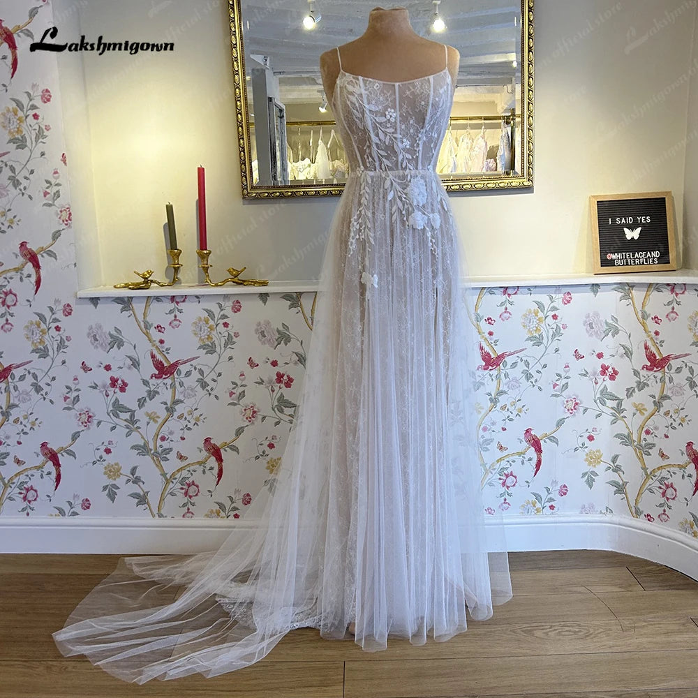 women's empire-line dressesRoycebridal Split Side Lace Boho Women Wedding Dress for Bride Spaghetti Straps Wedding Gown batas de novia para women's empire-line dressesRoycebridal Split Side Lace Boho Women Wedding Dress for Bride Spaghetti Straps Wedding Gown batas de novia para