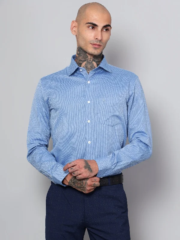 Men's Wingtip-Collar Shirts for a Classic TouchMen's Blue Formal Self Textured Full Sleeve Shirt Men's Wingtip-Collar Shirts for a Classic TouchMen's Blue Formal Self Textured Full Sleeve Shirt