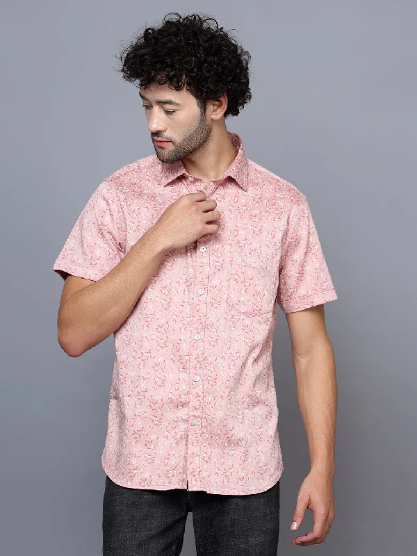 Men's Logo T-Shirts for Brand RepresentationMen's Pink Casual Floral Print Half Sleeve Shirt Men's Logo T-Shirts for Brand RepresentationMen's Pink Casual Floral Print Half Sleeve Shirt