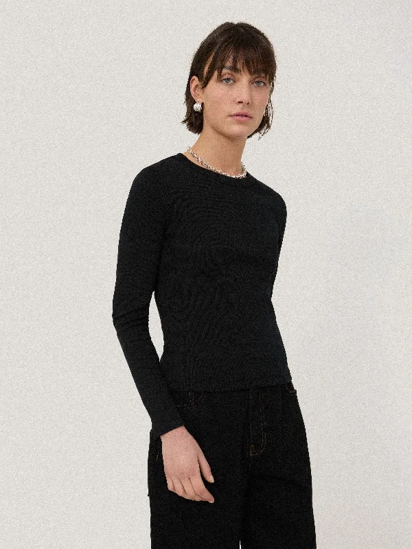 Warm Men's Fleece-Lined TopsLong Sleeve Fine Cotton Baby Tee | Black