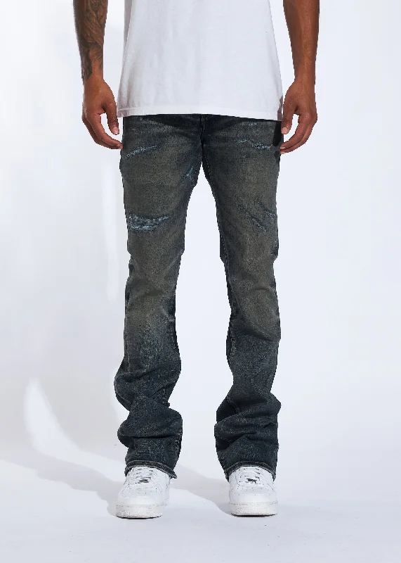 Leather Patch Embellished Men's JeansAvenue Stacked Denim (Dark Indigo)