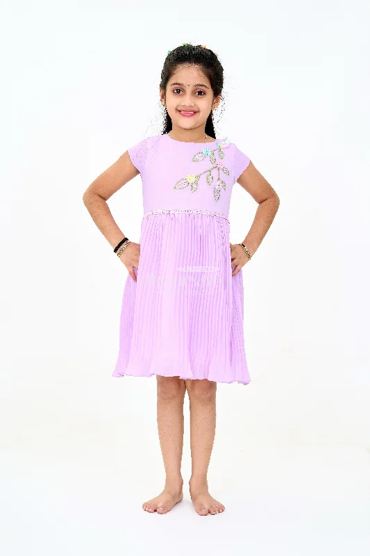 Maternity DressGirls Poly Georgette Fancy Party Frock in Lavender with Floral Appliqué Maternity DressGirls Poly Georgette Fancy Party Frock in Lavender with Floral Appliqué